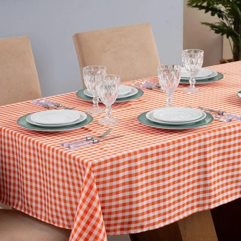 Toalha De Mesa Brisa 4 Lugares 1,45x1,50 Oxford Estampado Xadrez - Laranja
