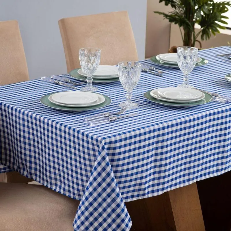 Toalha De Mesa Brisa 6 Lugares 2,00x1,45 Oxford Estampado Xadrez - Azul