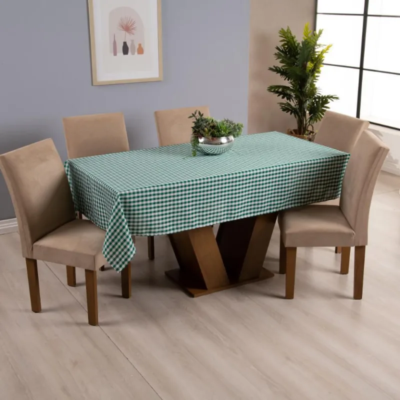 Toalha De Mesa 1 Peça Brisa Xadrez 6 Lugares Verde