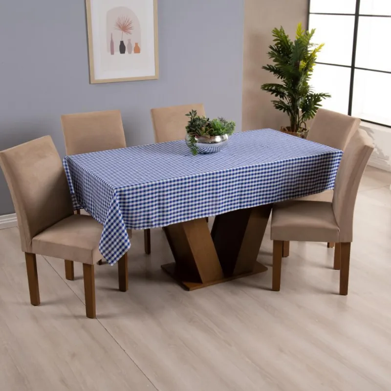 Toalha De Mesa 1 Peça Brisa Xadrez 8 Lugares Azul