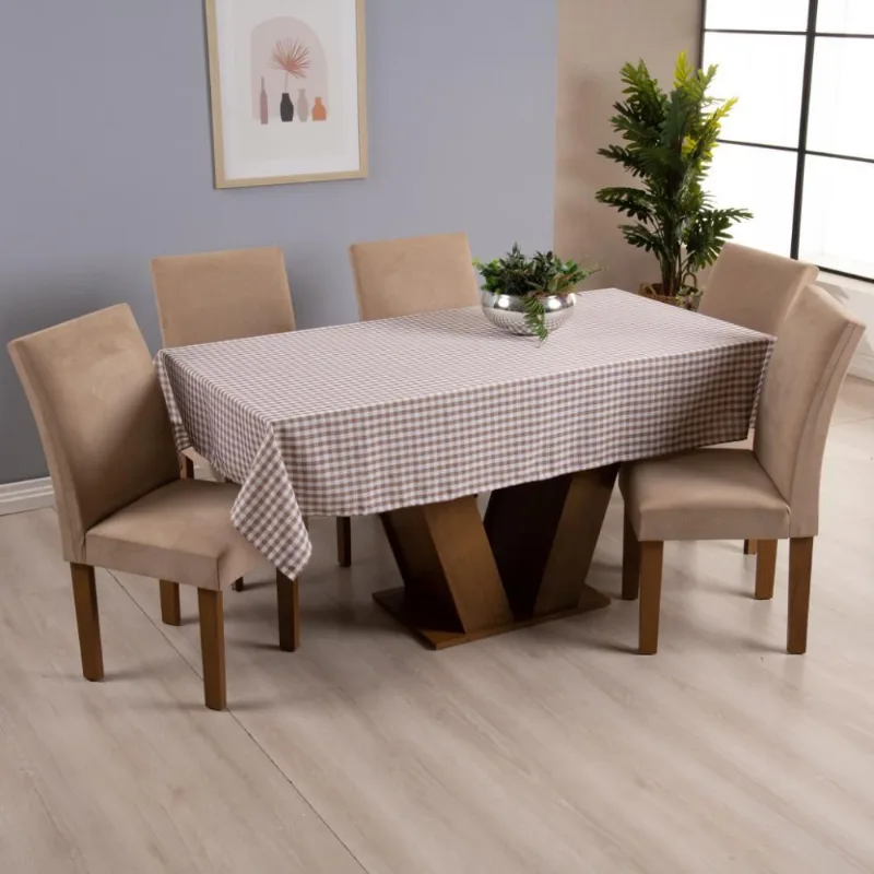 Toalha De Mesa 1 Peça Brisa Xadrez 8 Lugares Marrom