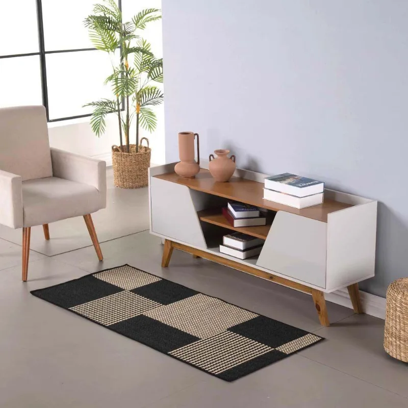 Tapete Passadeira Sisal 1,00m X 66cm Base Antiderrapante Para Corredor Cozinha Quarto Sala Preto