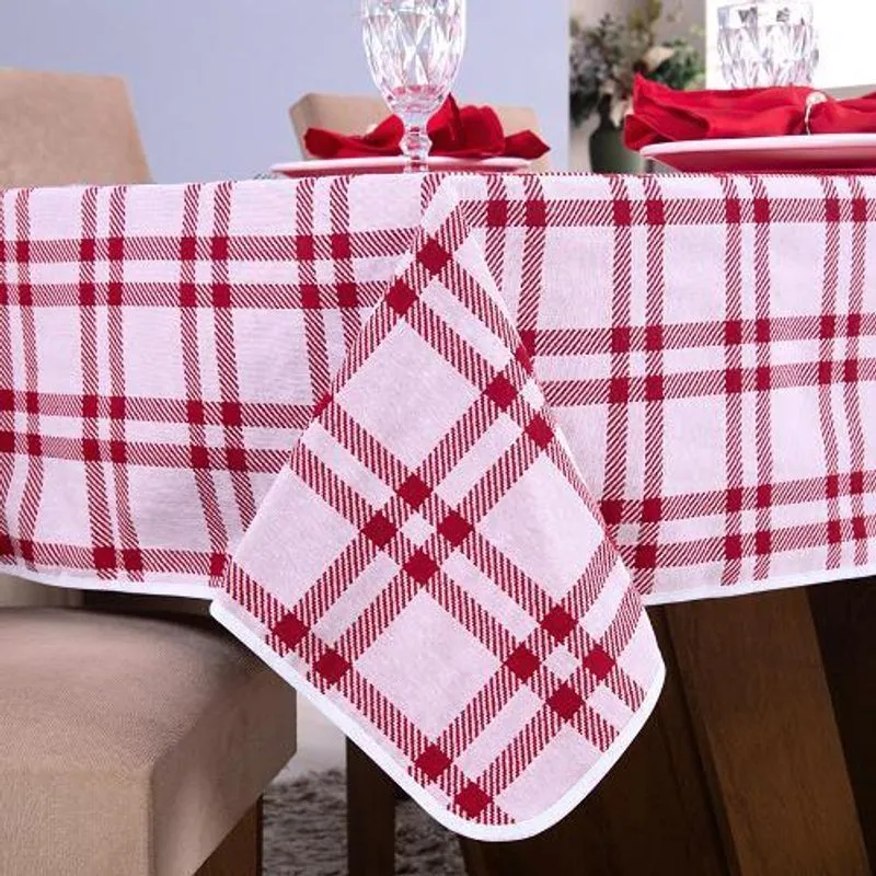 Toalha De Mesa Natal Premium Dupla Face Xadrez 4 Lugares