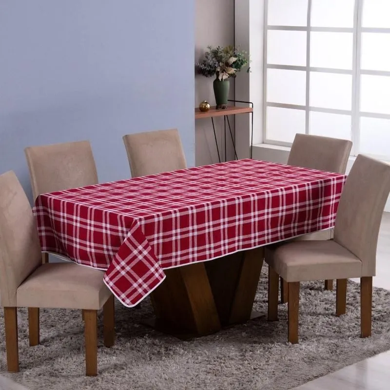 Toalha De Mesa Natal Premium Dupla Face 8 Lugares Xadrez - Vermelho