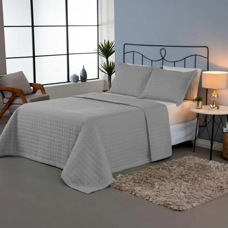 Kit Cobre Leito Matelado Copacabana 3 Peças Casal 100% Poliéster Percal 300 Fios - Cinza