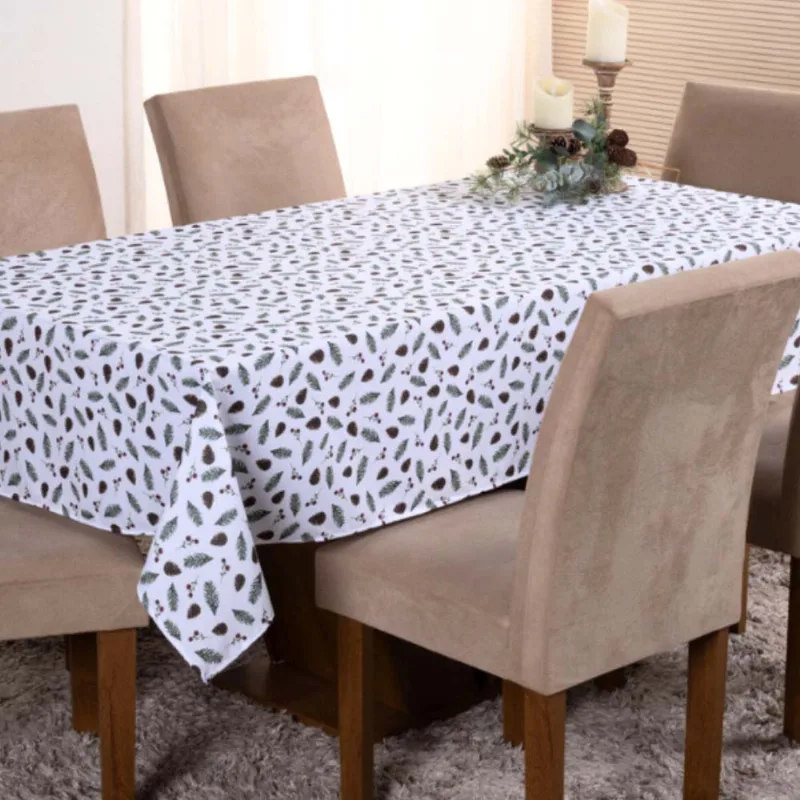 Toalha de Mesa Natal Estampa Digital 1,45m x 1,40m para 4 Lugares Tecido Oxford - Modelo 1 - 100% Poliéster