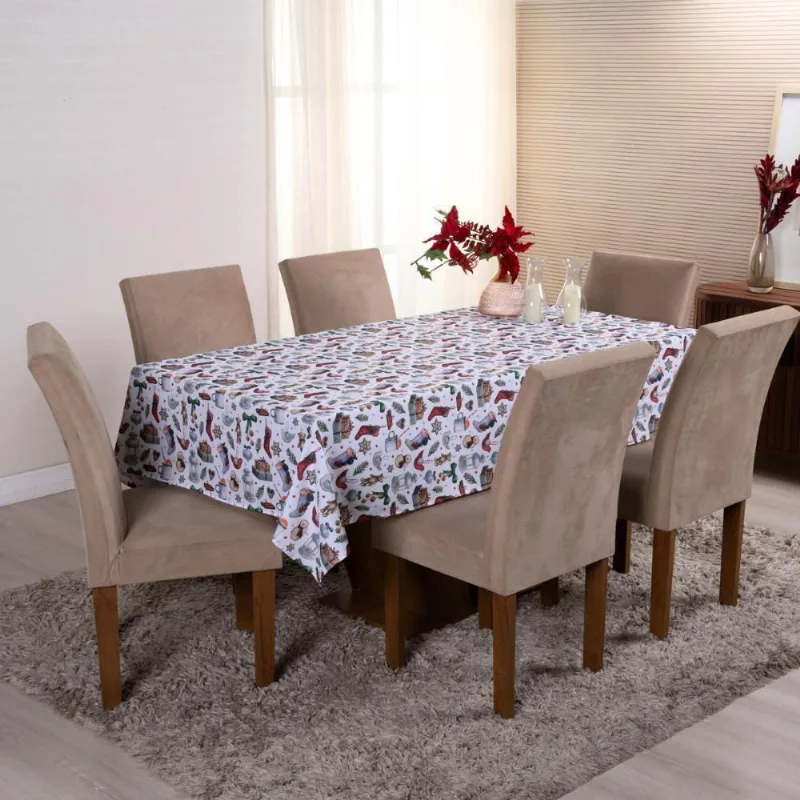 Toalha De Mesa Estampa Digital Natal 1 Peça 2,50M X 1,40M