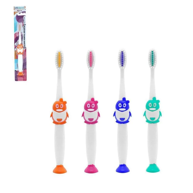 Escova Dental Infantil Macia Protetor Cerda Pinguim Colors