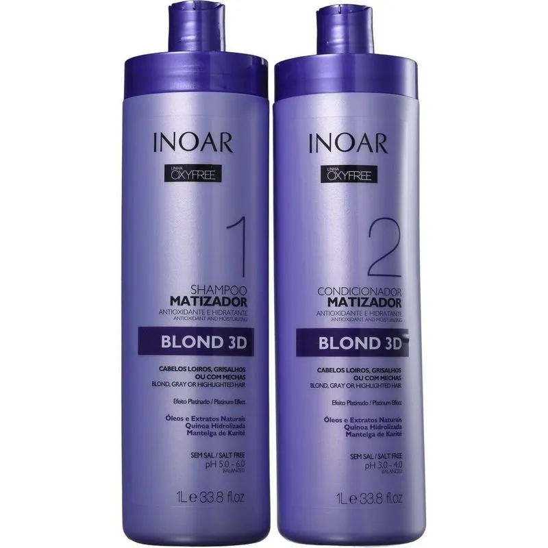 Shampoo E Condicionador Matizador Oxyfree Blond 3d De 1 Litro Inoar