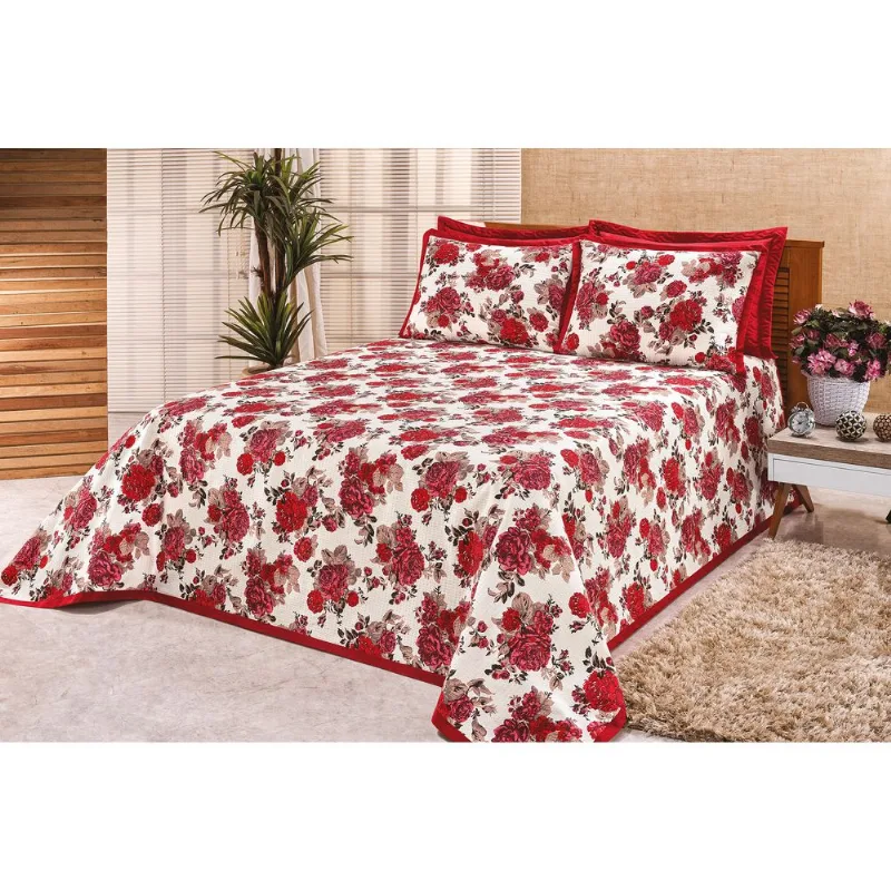 Cobre Leito Casal Padrão 3 Peças Arezzo Piquet Vermelho