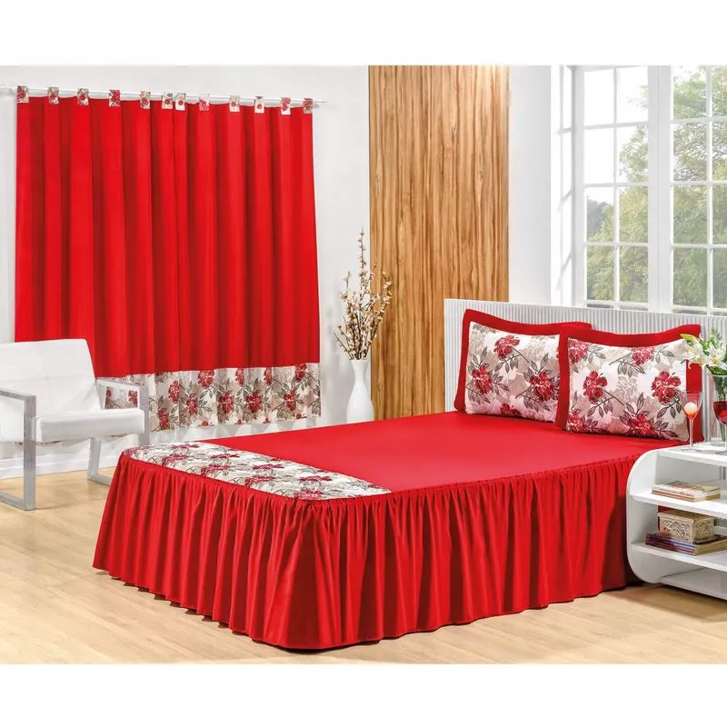 Kit Colcha Casal Veneza 04 Peças Bia Enxovais Vermelho