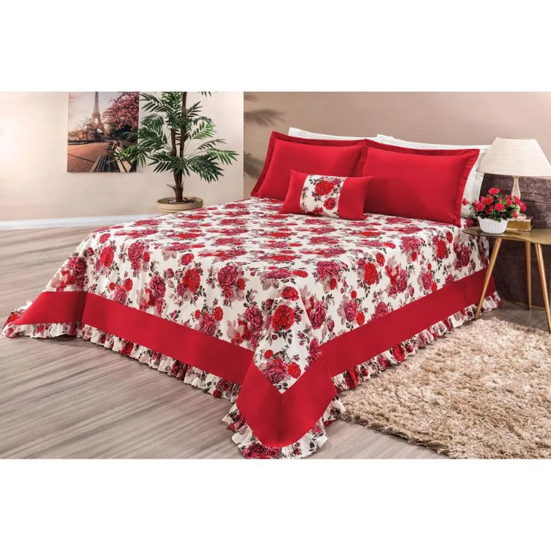Cobre Leito Riviera Casal Queen 5 Peças Vermelho
