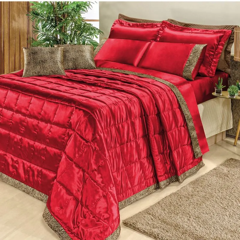 Kit Colcha Queen Safari 7 Peças Bia Enxovais Vermelho