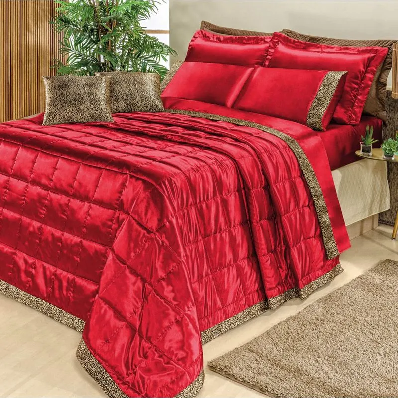 Kit Colcha King Safari 7 Peças Bia Enxovais Vermelho