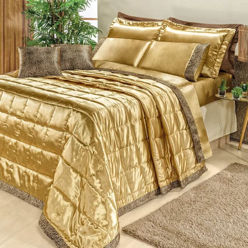 Kit Colcha King Safari 7 Peças Bia Enxovais Dourado