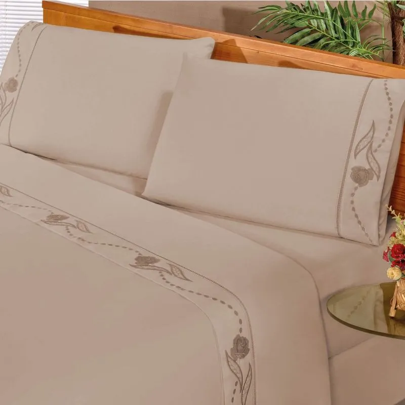 Jogo de Cama Solteiro Imperial 3 Peças 180 Fios Percal Bia Enxovais Caqui