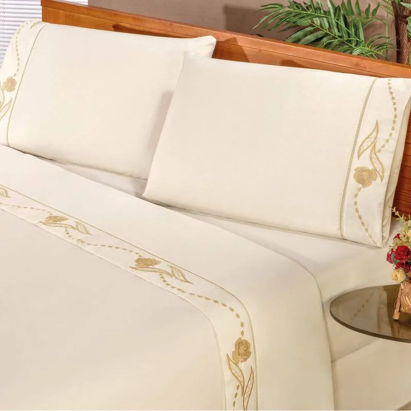 Jogo de Cama Casal Imperial 4 Peças 180 Fios Percal Bia Enxovais Palha