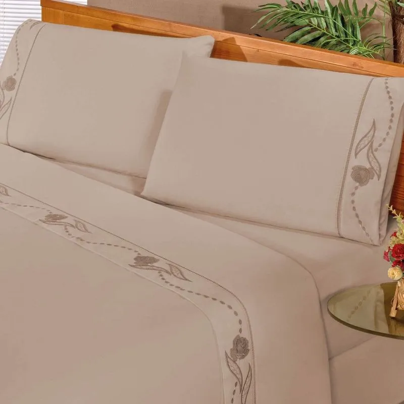 Jogo de Cama Queen Imperial 4 Peças 180 Fios Percal Bia Enxovais Caqui