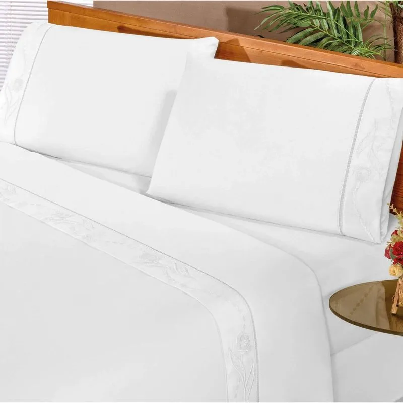Jogo de Cama King Imperial 4 Peças 180 Fios Percal Bia Enxovais Branco