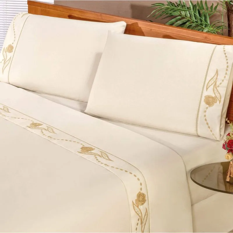 Jogo de Cama King Imperial 4 Peças 180 Fios Percal Bia Enxovais Palha