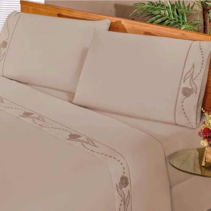 Jogo de Cama King Imperial 4 Peças 180 Fios Percal Bia Enxovais Caqui