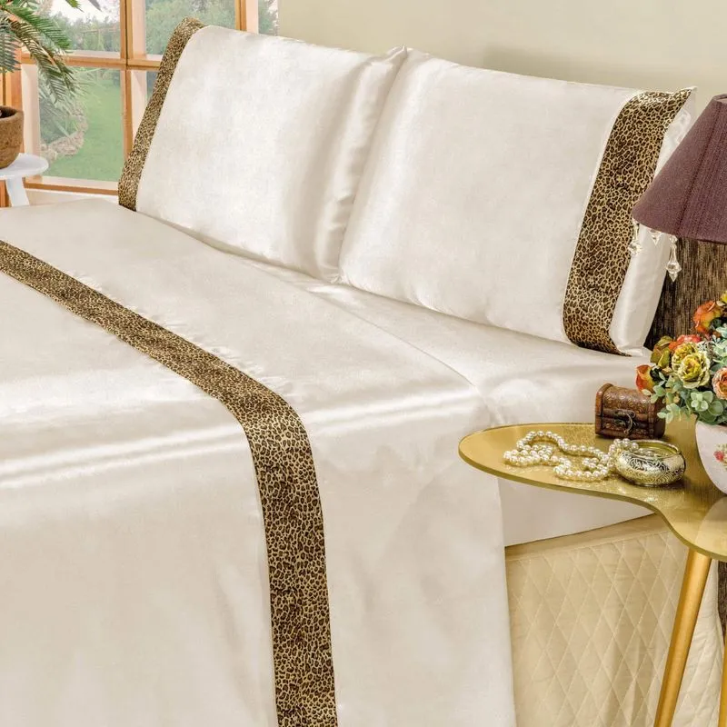 Jogo de Cama Queen Safari 4 Peças Cetim Algodão Bia Enxovais Prata