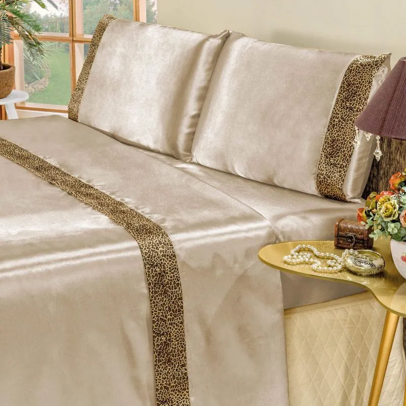 Jogo de Cama King Safari 4 Peças Cetim Algodão Bia Enxovais Prata