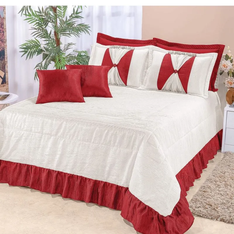 Kit Colcha Queen Paris 07 Peças Bia Enxovais Vermelho