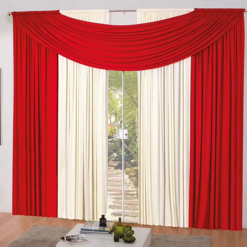 Cortina 2 Folhas Sofia Bia Enxovais 3,00mx2,60m Vermelho/Palha
