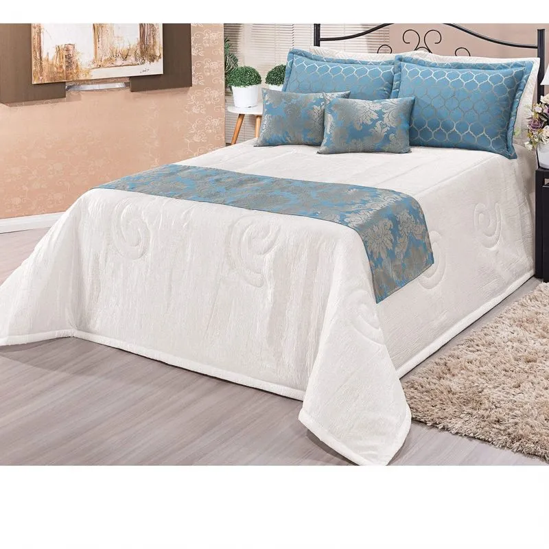 Kit Colcha Queen 8 Peças Viena Bia Enxovais Celeste
