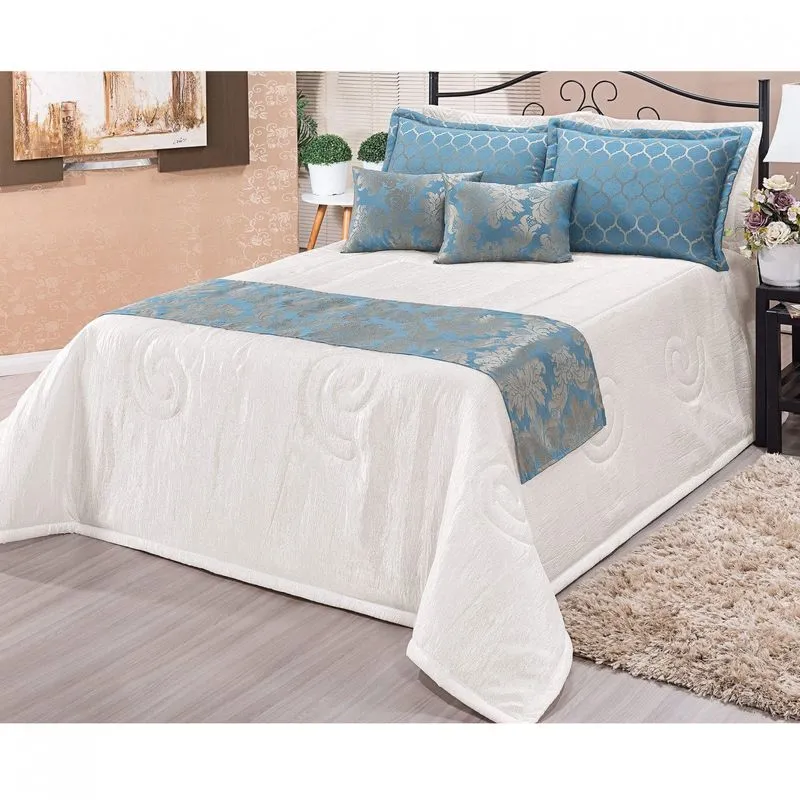 Kit Colcha King 8 Peças Viena Bia Enxovais Celeste