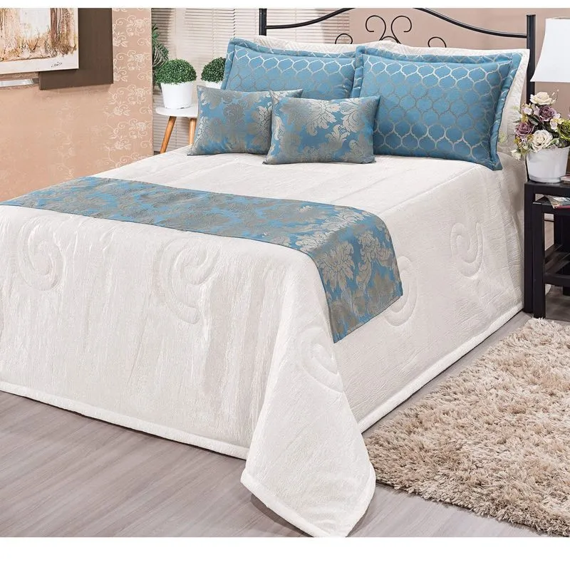 Kit Colcha Queen Viena 10 Peças Bia Enxovais Celeste
