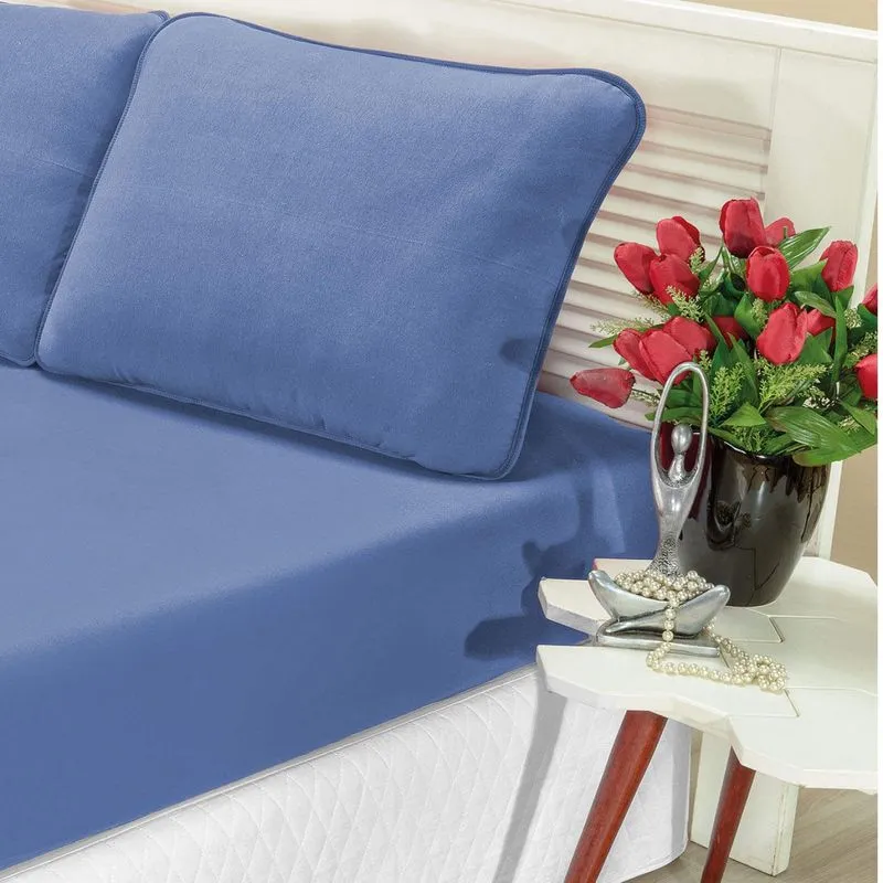 Jogo de Cama Solteiro Malha 2 Peças Quality Bia Enxovais Azul