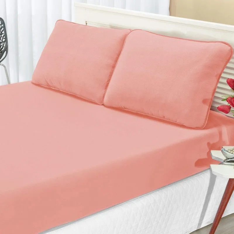 Jogo de Cama Queen Malha 3 Peças Quality Bia Enxovais Salmão
