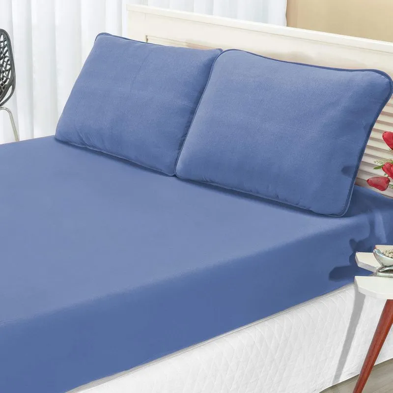Jogo de Cama Queen Malha 3 Peças Quality Bia Enxovais Azul