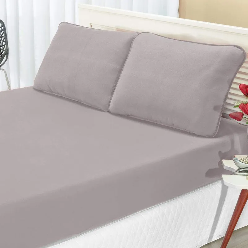 Jogo de Cama King Malha 3 Peças Quality Bia Enxovais Cinza