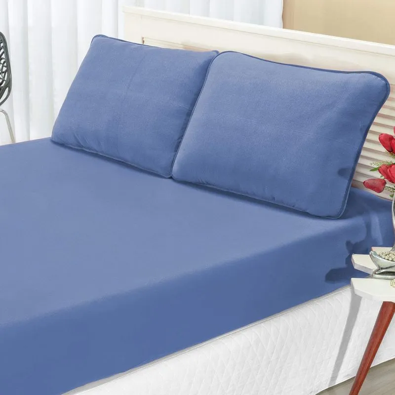 Jogo de Cama King Malha 3 Peças Quality Bia Enxovais Azul