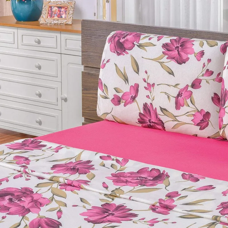Jogo de Cama Solteiro Malha 3 Peças Quality Bia Enxovais Pink