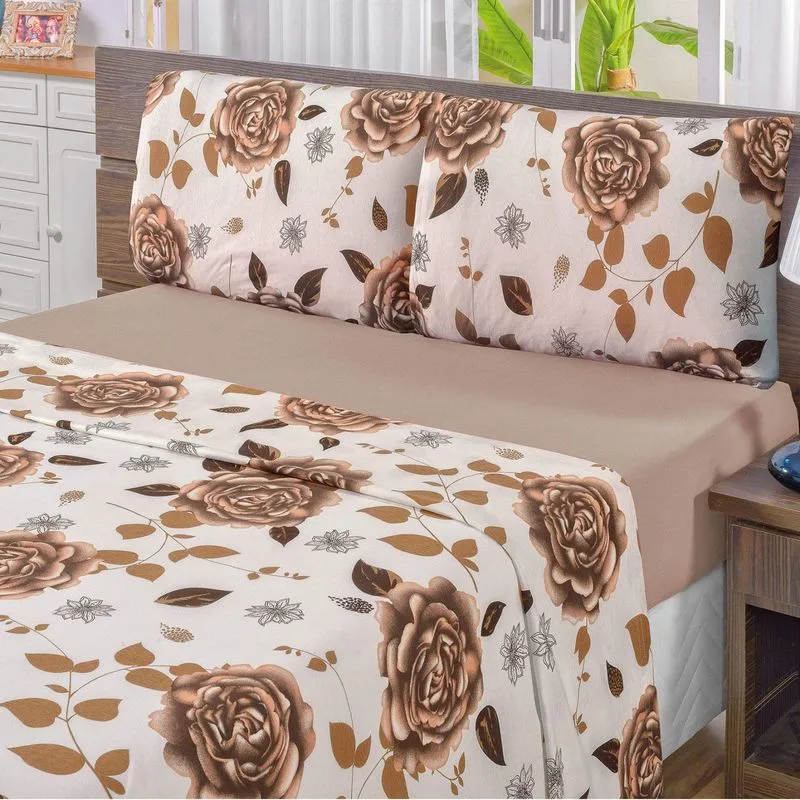 Jogo de Cama Casal Malha 3 Peças Quality Bia Enxovais Caqui