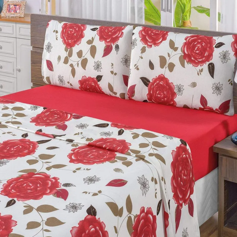 Jogo de Cama Casal Malha 3 Peças Quality Bia Enxovais Vermelho
