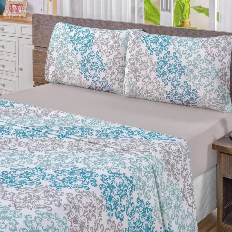 Jogo de Cama Casal Malha 3 Peças Quality Bia Enxovais Cinza