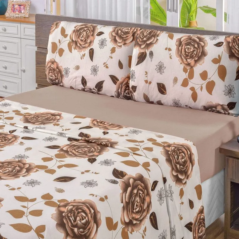 Jogo de Cama Casal Malha 4 Peças Quality Bia Enxovais Caqui