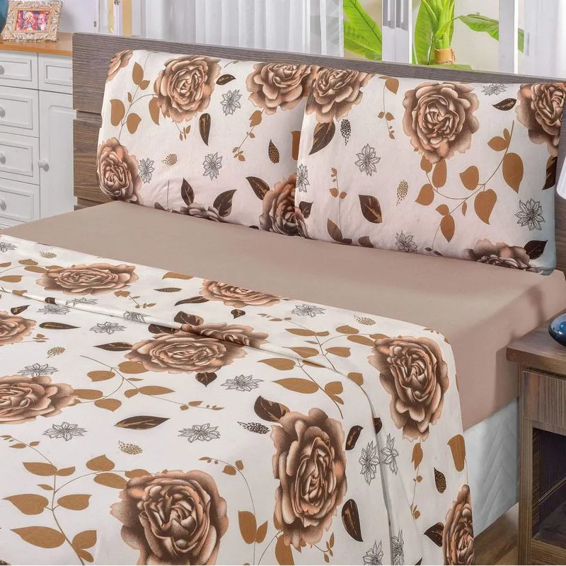 Jogo de Cama Queen Malha 3 Peças Quality Bia Enxovais Caqui