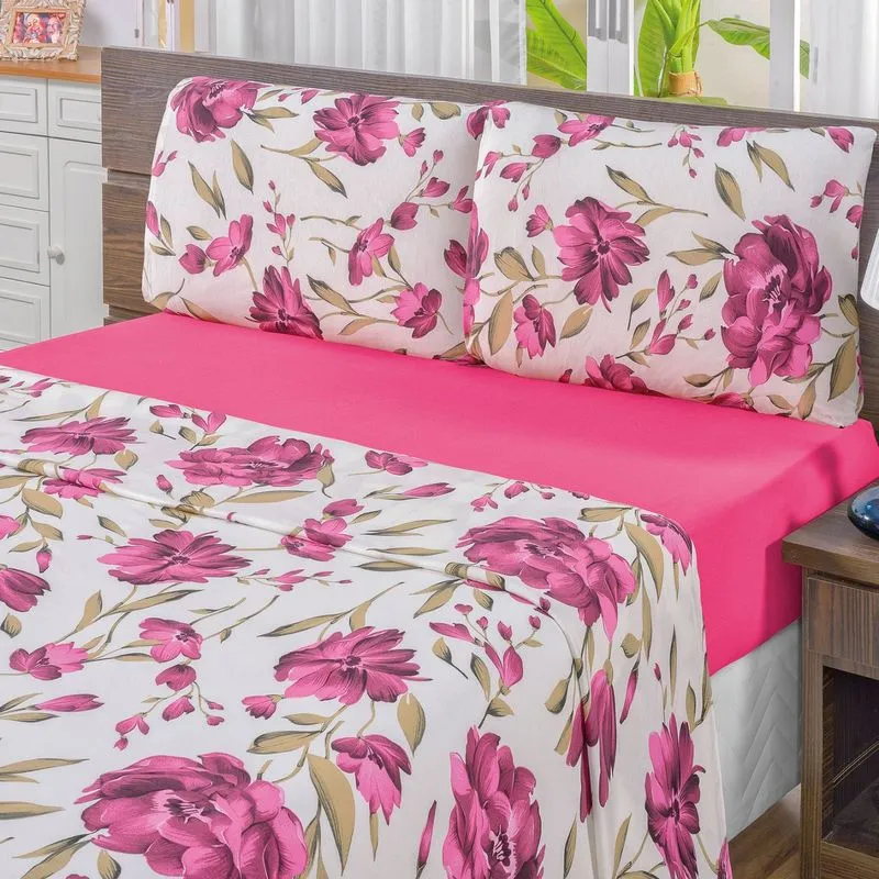 Jogo de Cama Queen Malha 3 Peças Quality Bia Enxovais Pink