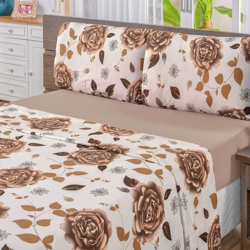 Jogo de Cama King Malha 3 Peças Quality Bia Enxovais Caqui