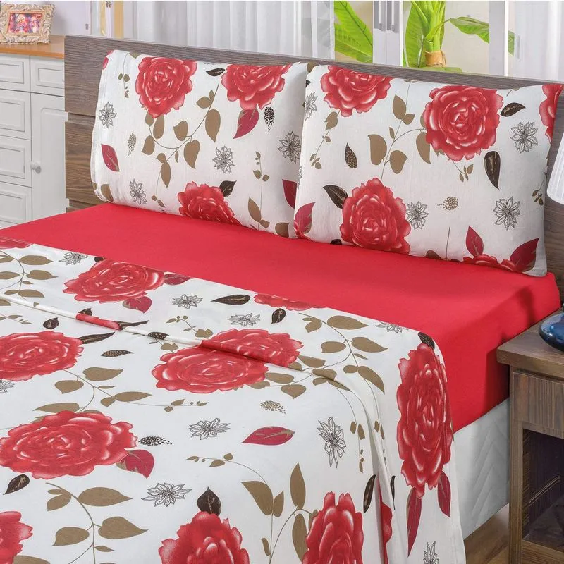 Jogo de Cama King Malha 3 Peças Quality Bia Enxovais Vermelho
