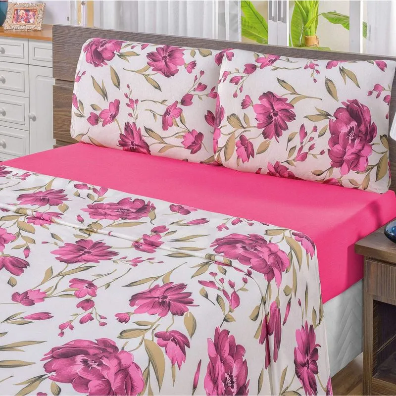 Jogo de Cama King Malha 3 Peças Quality Bia Enxovais Pink