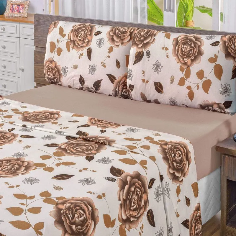 Jogo de Cama King Malha 4 Peças Quality Bia Enxovais Caqui