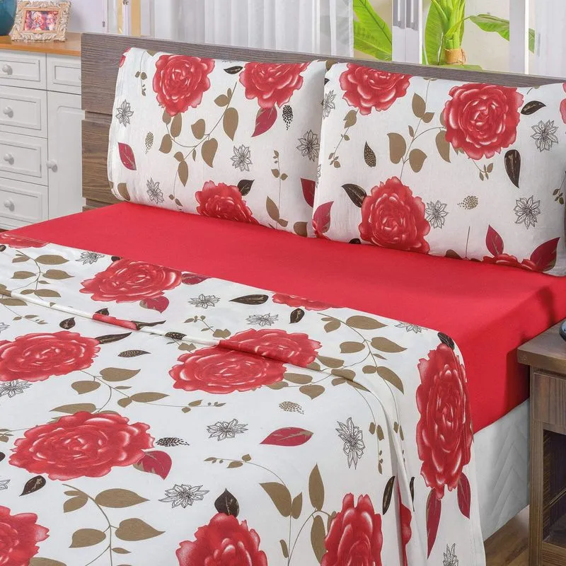 Jogo de Cama King Malha 4 Peças Quality Bia Enxovais Vermelho