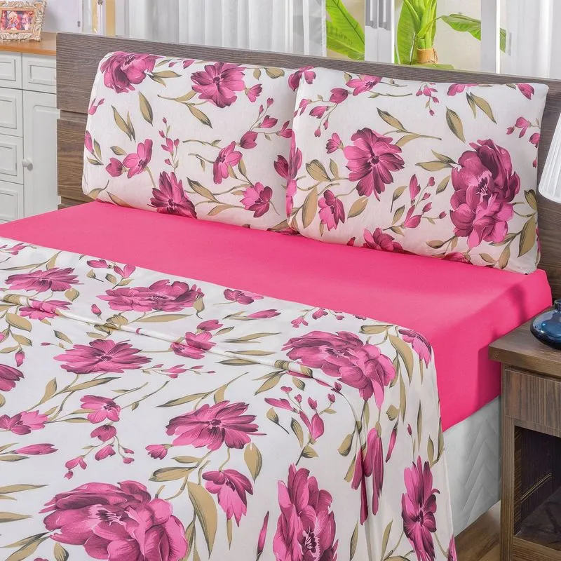 Jogo de Cama King Malha 4 Peças Quality Bia Enxovais Pink